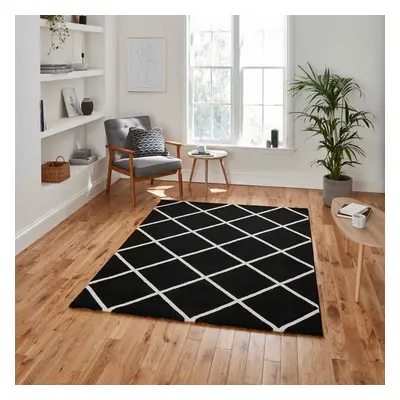 (Black/White, x cm) Modern Geometric Diamond Rugs Small Large Bedroom Living Room Rug Soft Carpe