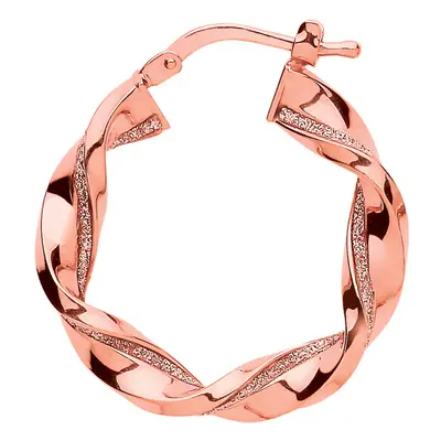 Jewelco London Ladies Rose Gold-Plated Sterling Silver Square Tube Twist Moondust Hoop Earrings 