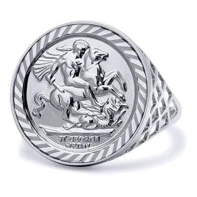 (U) Jewelco London Mens Solid Sterling Silver St George Dragon Slayer Basket Half-Sovereign-Size