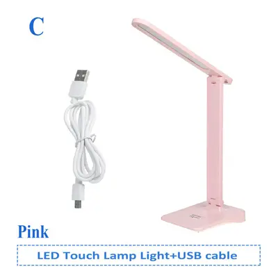 (pink shell table lamp + USB cable line) USB Touch Diming LED Desk Lamp Modes Adjustable Night T