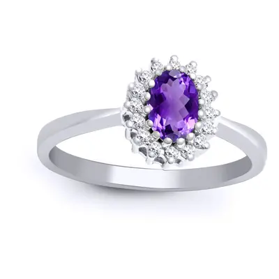 (M) Jewelco London 9ct White Gold H I2 0.12ct Diamond and Oval Purple 0.44ct Amethyst Classic Ro