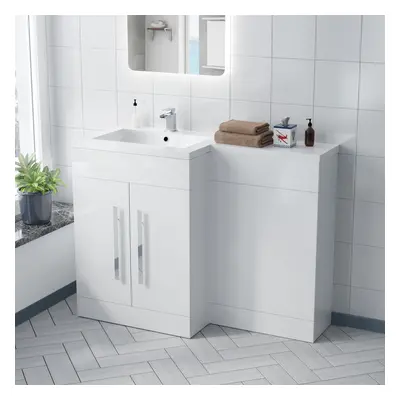 Aric 1100mm Gloss Bathroom Vanity Unit Basin Sink Furniture Cabinet LH White