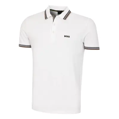 (XL, Open White) Hugo Boss Mens Paddy Stripe Cotton Fabric Regular Fit Golf Polo Shirt