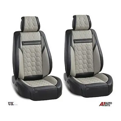 High-Quality Deluxe Grey PU Leather Front Car Seat Covers Padded Diamond Look