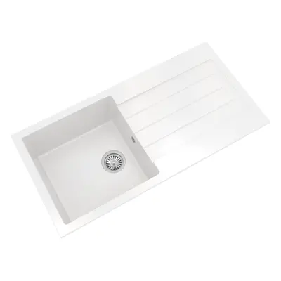 Kitchen Single Bowl Composite Inset Sink with Overflow & Drainer - x 500mm - Matt White - Balter