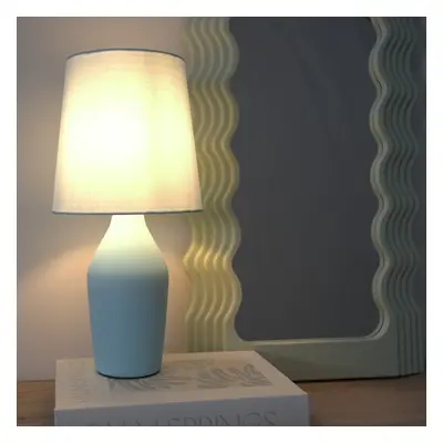 ValueLights Arlo Pair of Duck Egg Ceramic Table Lamps with Blue Shades