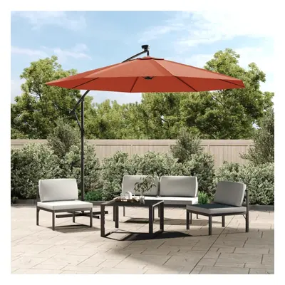 vidaXL Cantilever Garden Parasol with LED Lights and Steel Pole Terracotta