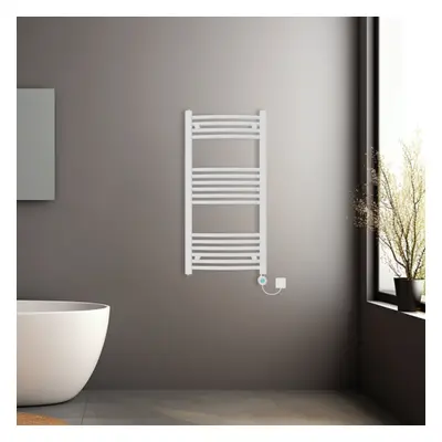 (White, 1000x500mm) Prefilled Electric Heated Towel Rail Radiator Curved Thermo Smart WiFi