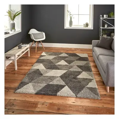 (120x170cm) Modern Royal Nomadic Geometric Rugs in Grey Shaggy Thick Soft Carpets