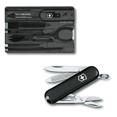 (black) Victorinox Swiss Army knife and SwissCard bundle - multi function pocket tools