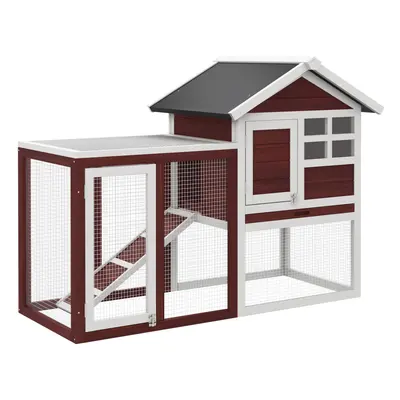 PawHut 122cm Wooden Rabbit Hutch Bunny Cage Pet House with Tray Ladder Run