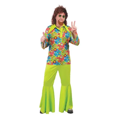 Green hippie costume with colorful symbols for men