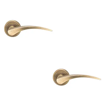 2x PAIR Arched Tapered Handle on Round Rose Concealed Fix Antique Brass