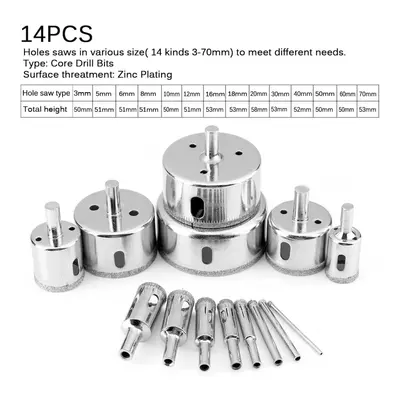 (14pcs) 8/14/15/16/30Pcs 6mm-70mm Diamond Coated Drill Bit Set Tile Marble Glass Ceramic Hole Sa