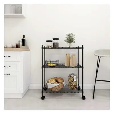 vidaXL 3-Tier Storage Rack with Wheels Black kg Workshop Shelving Holder