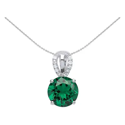 Jewelco London Ladies Sterling Silver Emerald-Green Cubic Zirconia Teardrop Halo Solitaire Penda