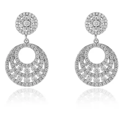 Jewelco London Rhodium Sterling Silver Cubic Zirconia Layered Halo Eternity Drop Earrings 28mm -