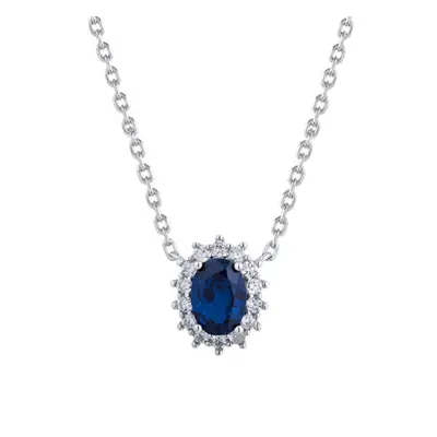 Jewelco London Rhodium Silver Blue Oval CZ Princess Diana Kate Royal Engagement Cluster Pendant 