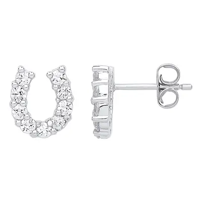 Jewelco London Ladies Sterling Silver Cubic Zirconia Lucky Horseshoe Stud Earrings - GVE666