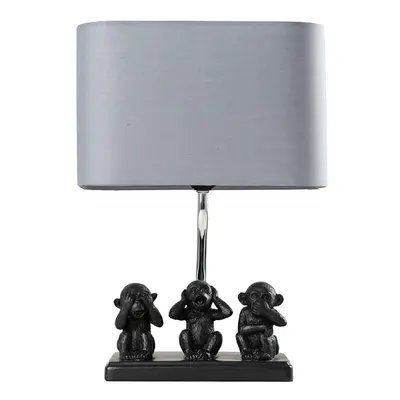 Modern Black Three Wise Monkeys Table Lamp with a Grey Shade - Complete with a 4w LED Bulb [3000