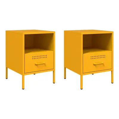 vidaXL Bedside Cabinets Bed Side Table pcs Mustard Yellow Cold-rolled Steel