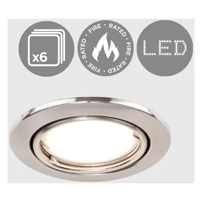 Pack of - Fire Rated Brushed Chrome Tiltable GU10 Recessed Ceiling Downlights