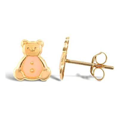 Jewelco London Ladies 9ct Yellow Gold Pink Enamel Teddy Bear Stud Earrings - JES275