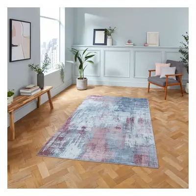 (Grey/Rose, x Cm) Think Rugs Rio G5536 Digital Print Flat Weave Rug