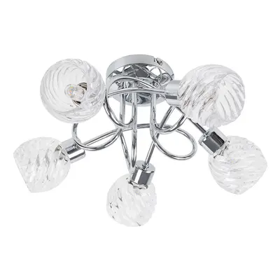 Contemporary Way Polished Chrome Curved Arm Flush Ceiling Light with Stunning Swirled Glass Dome