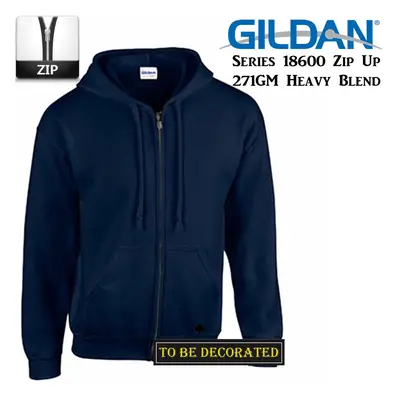 (2XL) Gildan Navy Blue Zip Up Hoodie Heavy Blend Hooded Sweatshirt Sweater