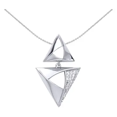 Jewelco London Ladies Sterling Silver Cubic Zirconia Triangle Hamantaschen Charm Necklace inch -