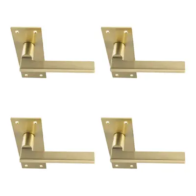 4x PAIR Straight Bar Handle on Slim Lock Backplate x 50mm Satin Brass