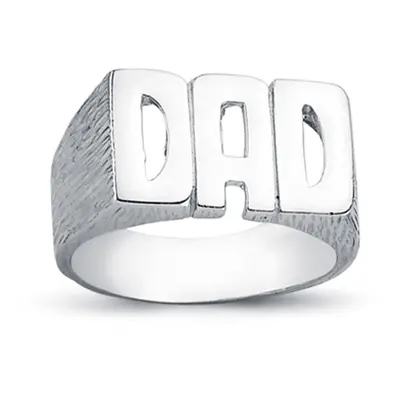 (U) Jewelco London Mens Rhodium Plated Sterling Silver DAD Signet ID Ring 11mm