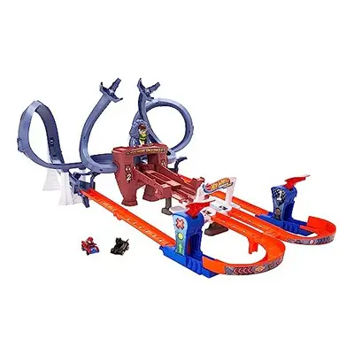 RacerVerse Spider-Man's Web-Slinging Speedway Track Set with Hot Wheels Racers Spider-Man and Bl