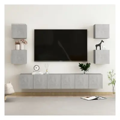 vidaXL TV Cabinet Set Piece Concrete Grey Chipboard Home Furniture TV Stand