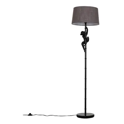 Modern Black Hanging Monkey Floor Lamp with a Grey Tapered Shade - Complete with a 6w LED Bulb [