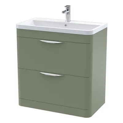 Floor Standing Drawer Vanity Unit with Polymarble Basin - 800mm - Satin Green