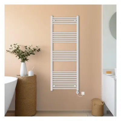 (White, 1600x600mm) NRG Prefilled Thermostatic Electric Straight Heated Towel Rail Radiator