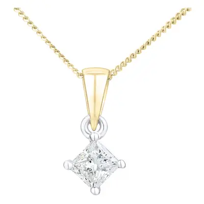 Jewelco London 18ct Yellow Gold Princess 1/3ct Diamond Solitaire Pendant Necklace inch 46cm - PP