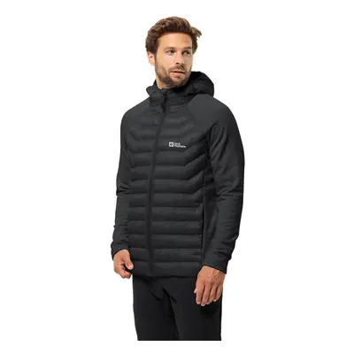 (L, Black) Jack Wolfskin Mens Routeburn Pro Water Resistant Hooded Hybrid Jacket