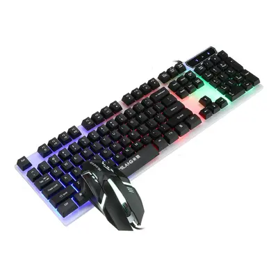 (Black) Keys Wired Keyboard and Mouse Set Rainbow Backlight USB 1000DPI Gaming Keyboard for Home