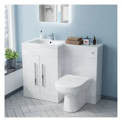 1100mm Left Hand Basin White Vanity Cabinet and WC BTW Toilet | Aubery