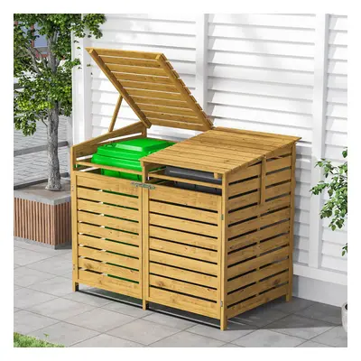 Outdoor Garden Spruce Wood Trash Can Storage Shed with Latch