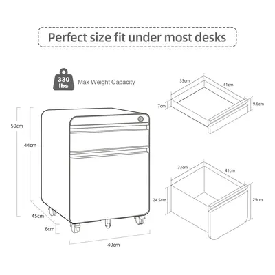 (Orange) 2-Drawer Mobile Rolling File Cabinet Lockable