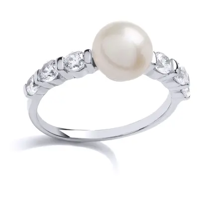 (L) Jewelco London Ladies Rhodium Sterling Silver CZ & Freshwater Cultured Pearl Full Moon Shoul