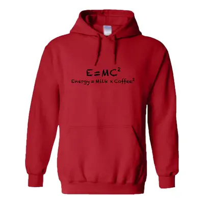 (3XL) E=mc2 Energy Milk Coffee Funny Einstein Red Hoodie Mens Hooded Sweat Sweater