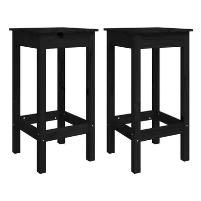 (Black) vidaXL 2x Solid Wood Pine Bar Chairs Wooden Dining Room Bar Stool Pub Chair