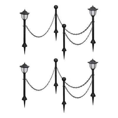 vidaXL 4x Solar Lights with Chain Fence and Poles LED Outdoor Garden Lighting