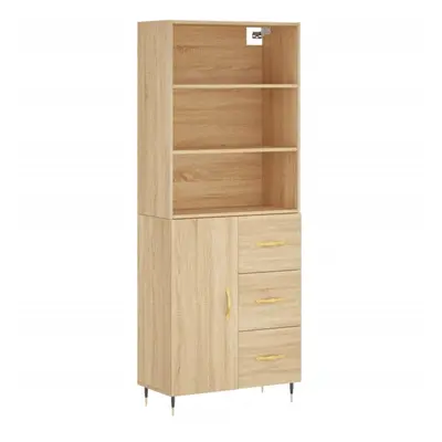 (sonoma oak, door drawers) vidaXL Highboard Sideboard Storage Cabinet High Gloss White Engineere