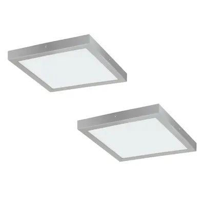 2 PACK Wall / Ceiling Light Silver 400mm Square Surface Mounted 25W LED 4000K